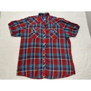 Wrangler Men 2XT Vintage Short Sleeve Pearl Snap Shirt Plaid Checker Multicolor